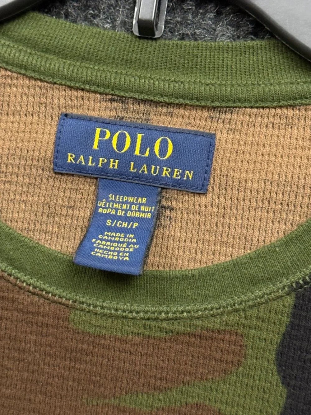 Polo Ralph Lauren Camo Thermal Sleep Shirt Mens S Small Waffle Knit Long Sleeve